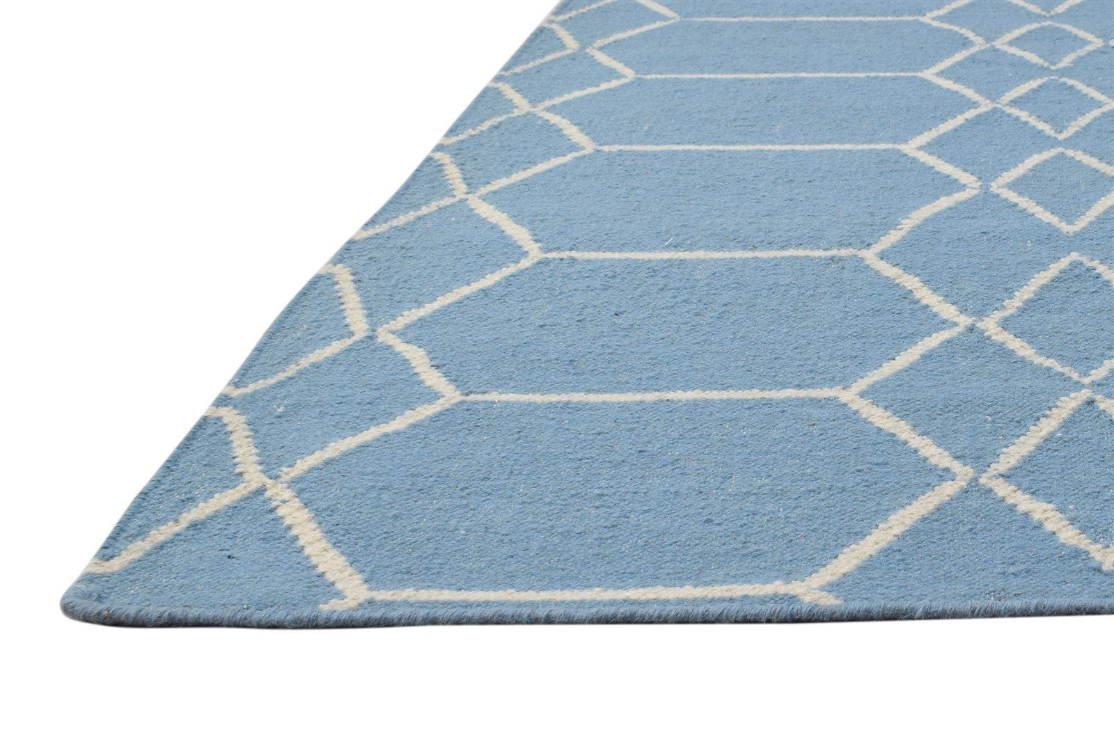 5' X 7' Rug Wool Blue Modern Dhurrie Moroccan Trellis Room Size Carpet   7864461688981