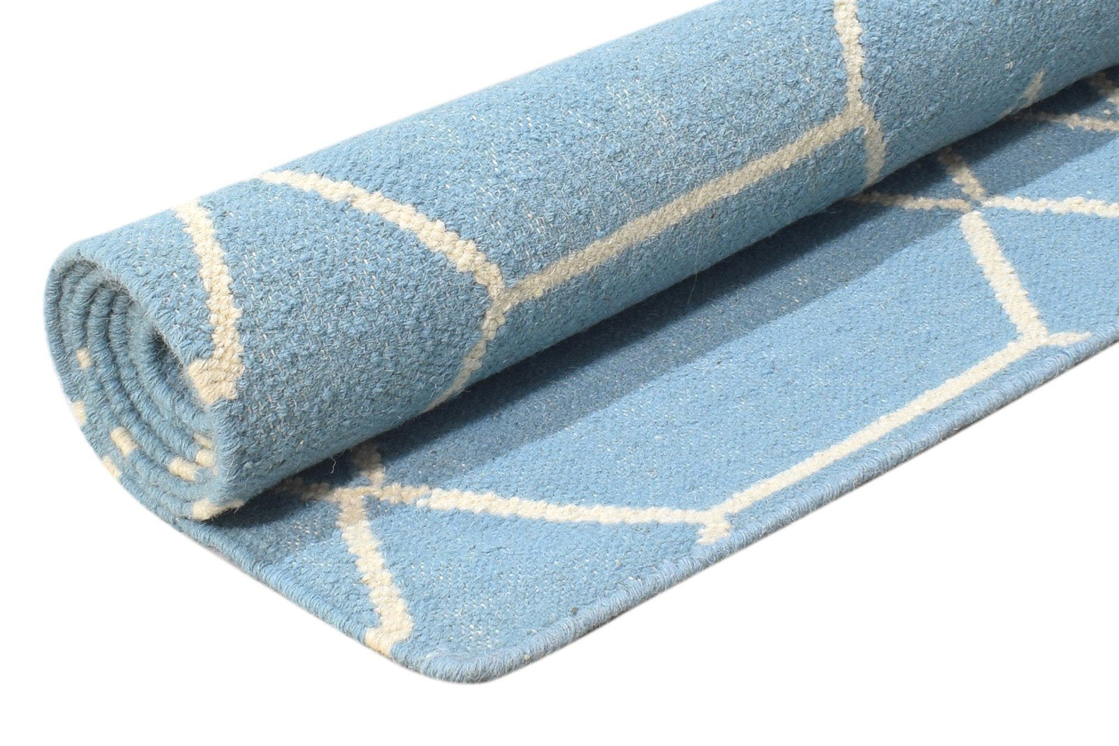5' X 7' Rug Wool Blue Modern Dhurrie Moroccan Trellis Room Size Carpet   7864461688981