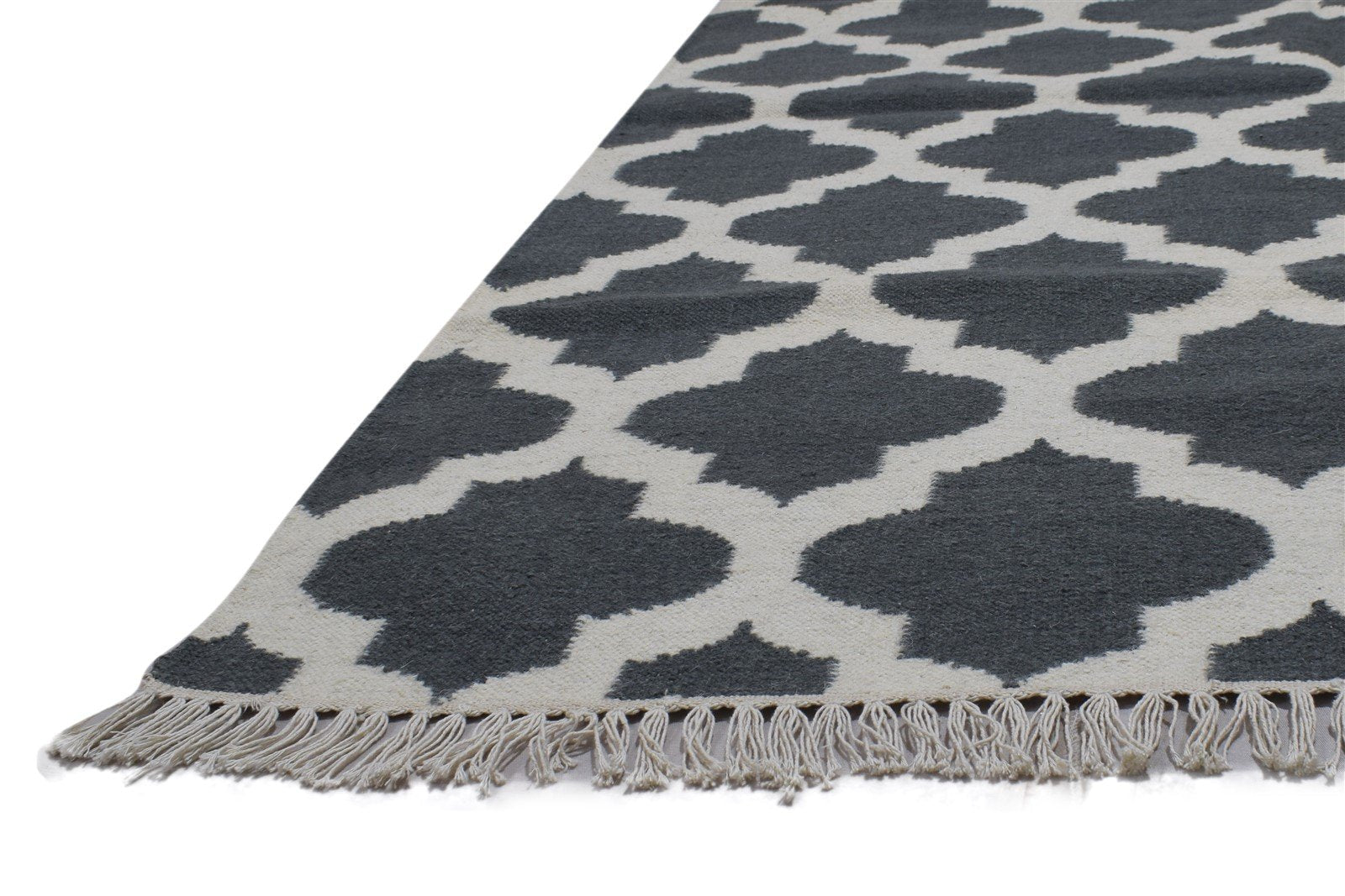 5' X 7' Rug Wool Dark Grey Modern Dhurrie Moroccan Trellis Room Size Carpet   7864351654037