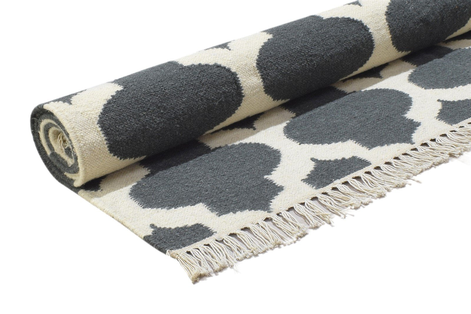 5' X 7' Rug Wool Dark Grey Modern Dhurrie Moroccan Trellis Room Size Carpet   7864351654037