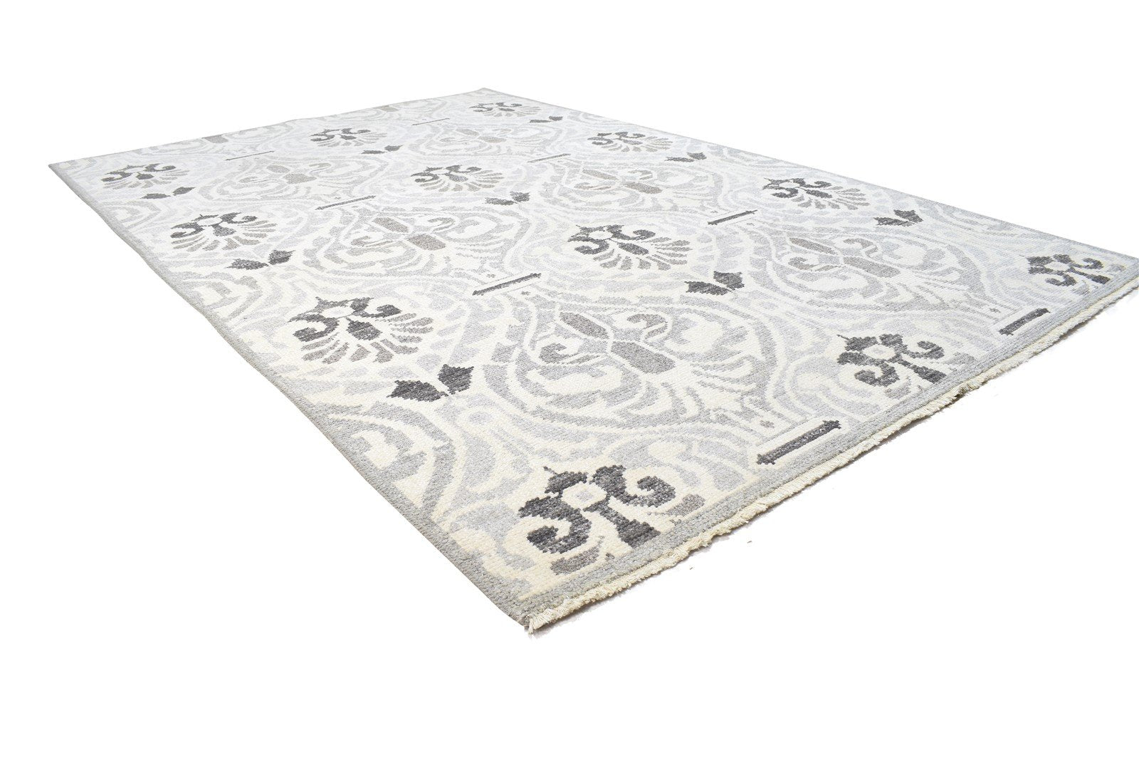 5' X 7' Rug Wool Grey Modern Hand Knotted Moroccan Damask Room Size Carpet   7864513265813