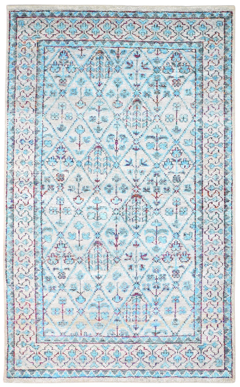 5' X 8' Rug Silk Blue Modern Hand Knotted Bohemian Oriental Room Size Carpet   7864097996949