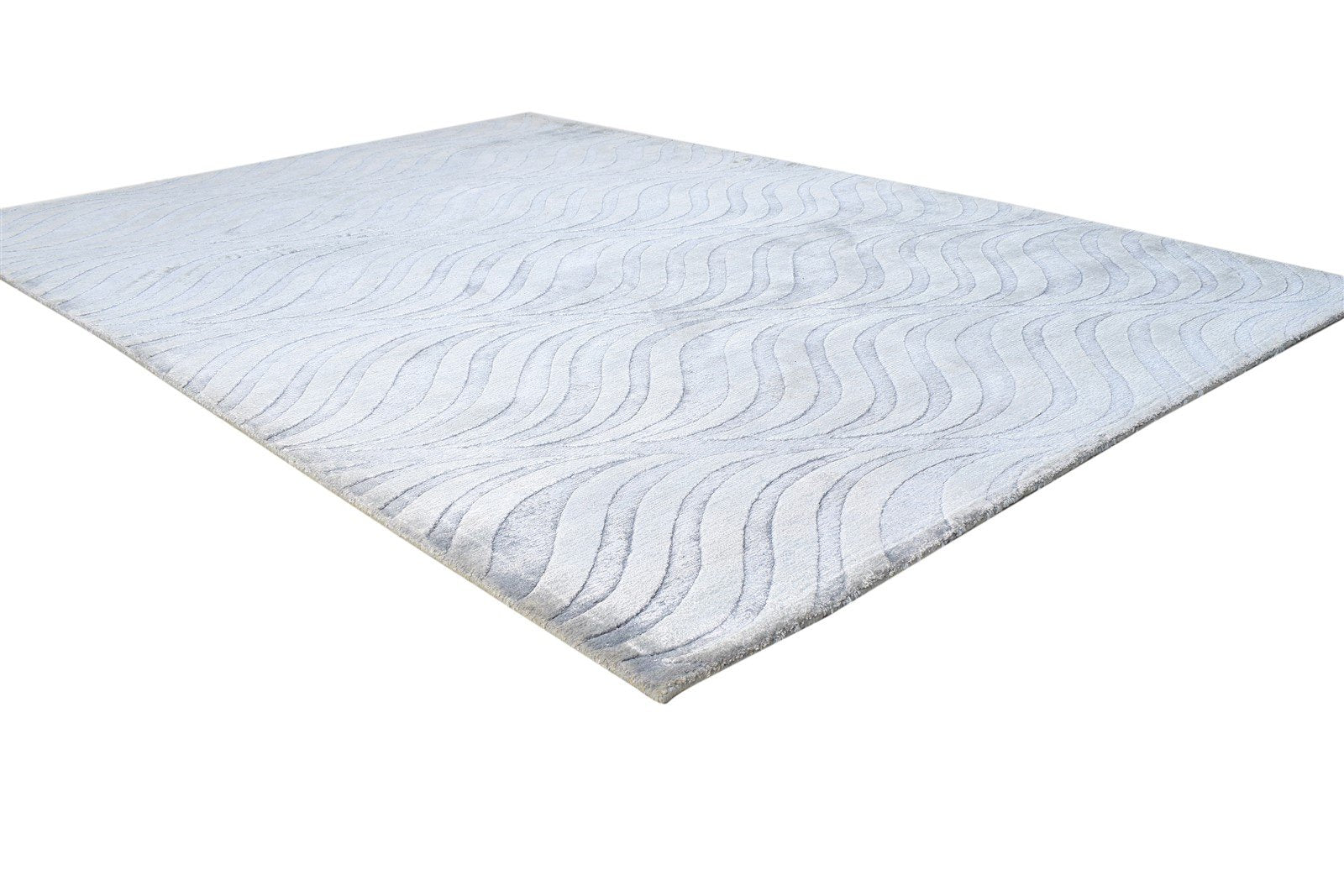 Harlie 5' X 8' Rug Silk Blue Modern Handloom Scandinavian Swirls   7864429412501