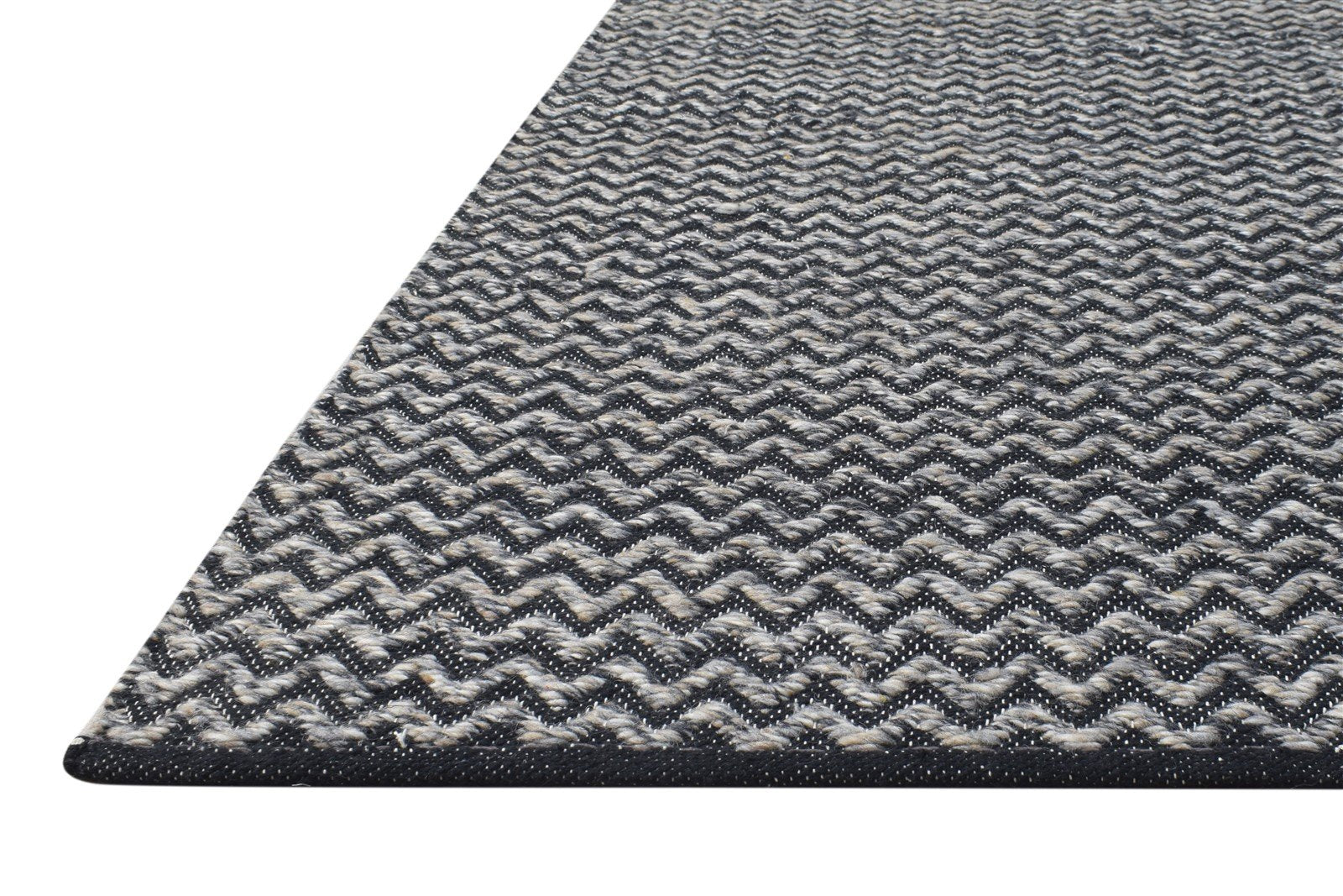 5' X 8' Rug Wool Black Modern Dhurrie Scandinavian Chevron Room Size Carpet   7865128059029