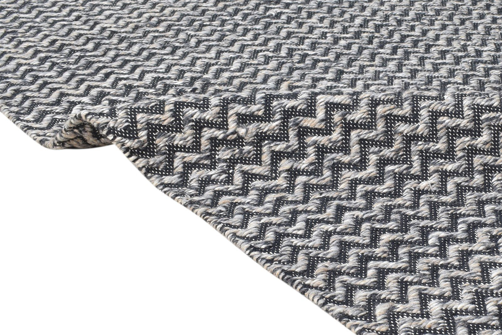 5' X 8' Rug Wool Black Modern Dhurrie Scandinavian Chevron Room Size Carpet   7865128059029