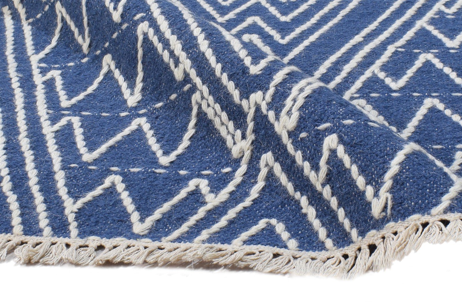 5' X 8' Rug Wool Blue Modern Dhurrie Moroccan Diamond Room Size Carpet   7865038176405
