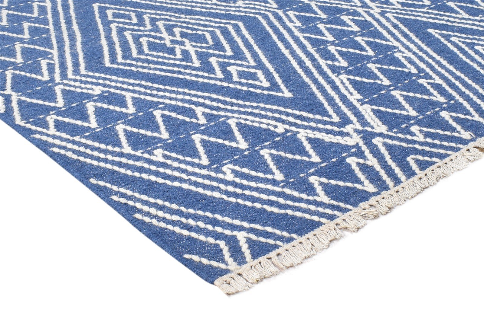 5' X 8' Rug Wool Blue Modern Dhurrie Moroccan Diamond Room Size Carpet   7865038176405
