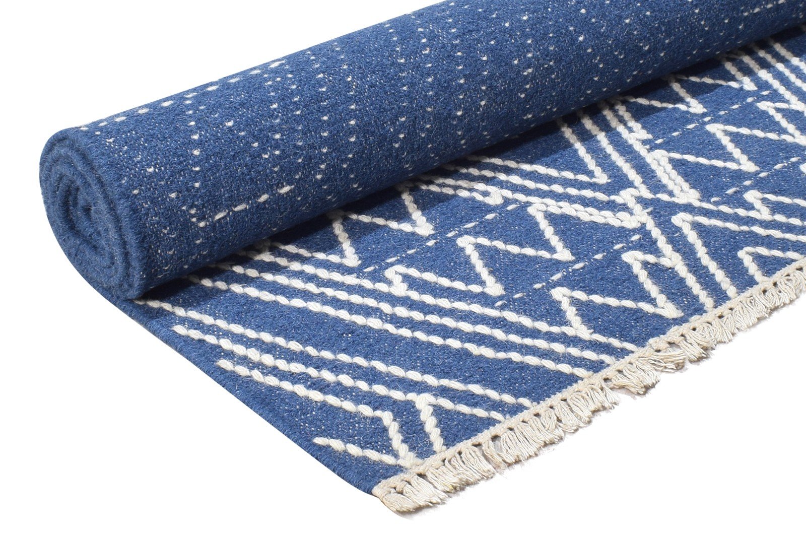 5' X 8' Rug Wool Blue Modern Dhurrie Moroccan Diamond Room Size Carpet   7865038176405