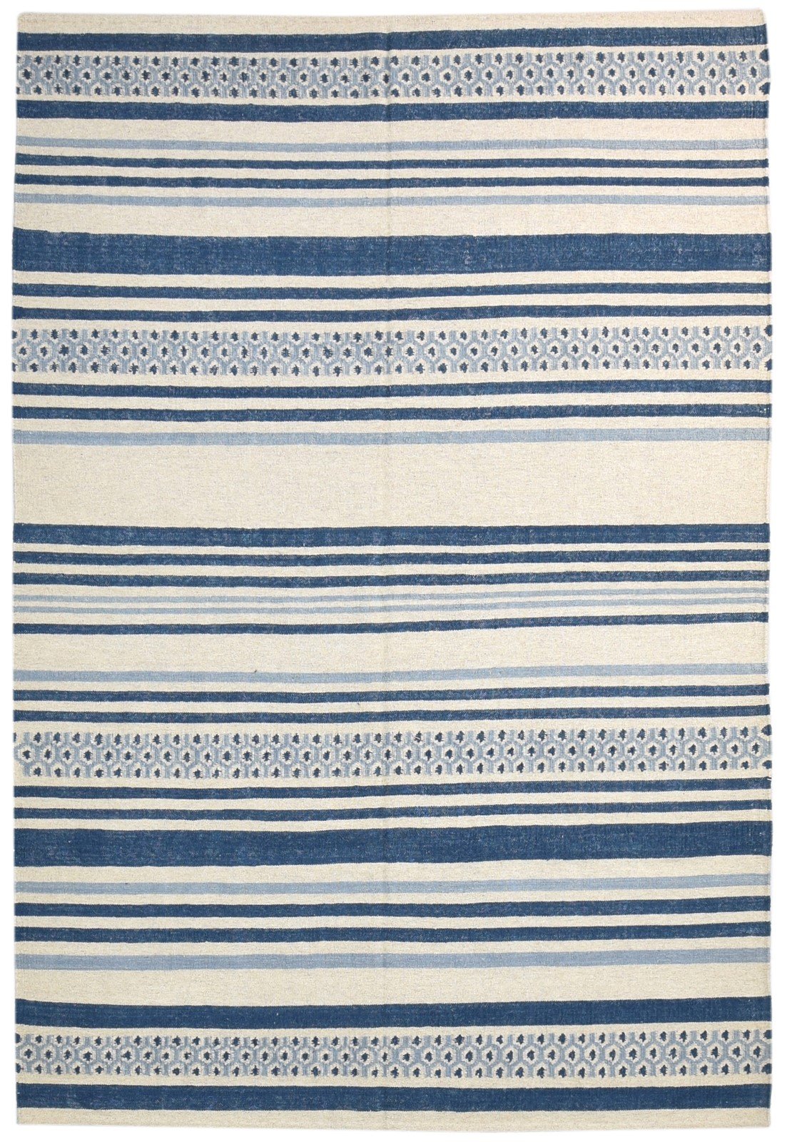 5' X 8' Rug Wool Blue Modern Dhurrie Scandinavian Striped Room Size Carpet   7865189728405