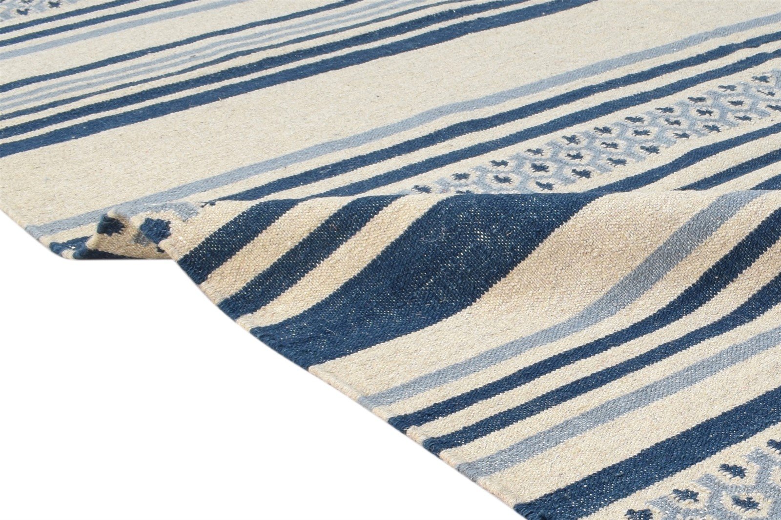 5' X 8' Rug Wool Blue Modern Dhurrie Scandinavian Striped Room Size Carpet   7865189728405