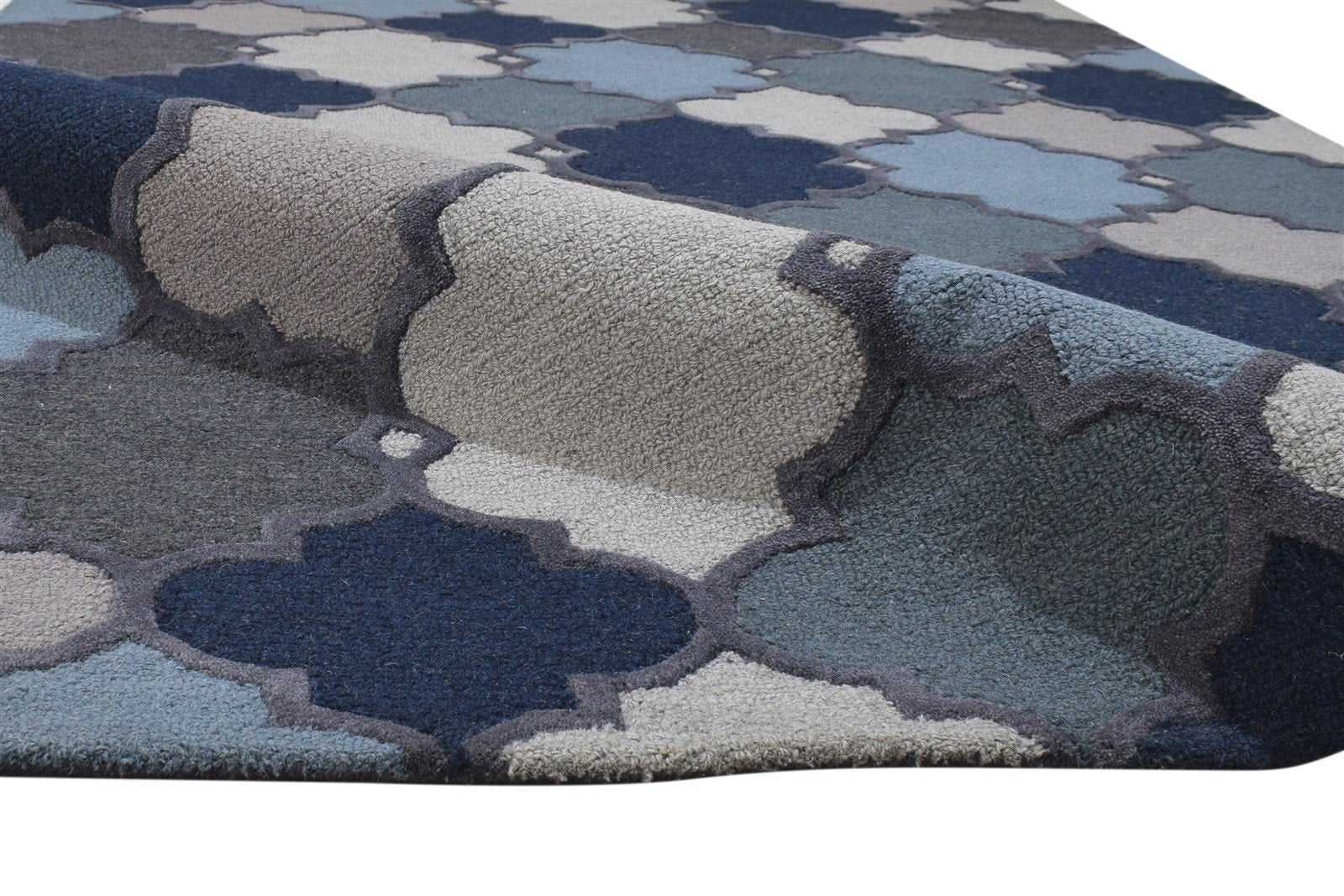 5' X 8' Rug Wool Blue Modern Hand Tufted Moroccan Trellis Room Size Carpet   7864256888981