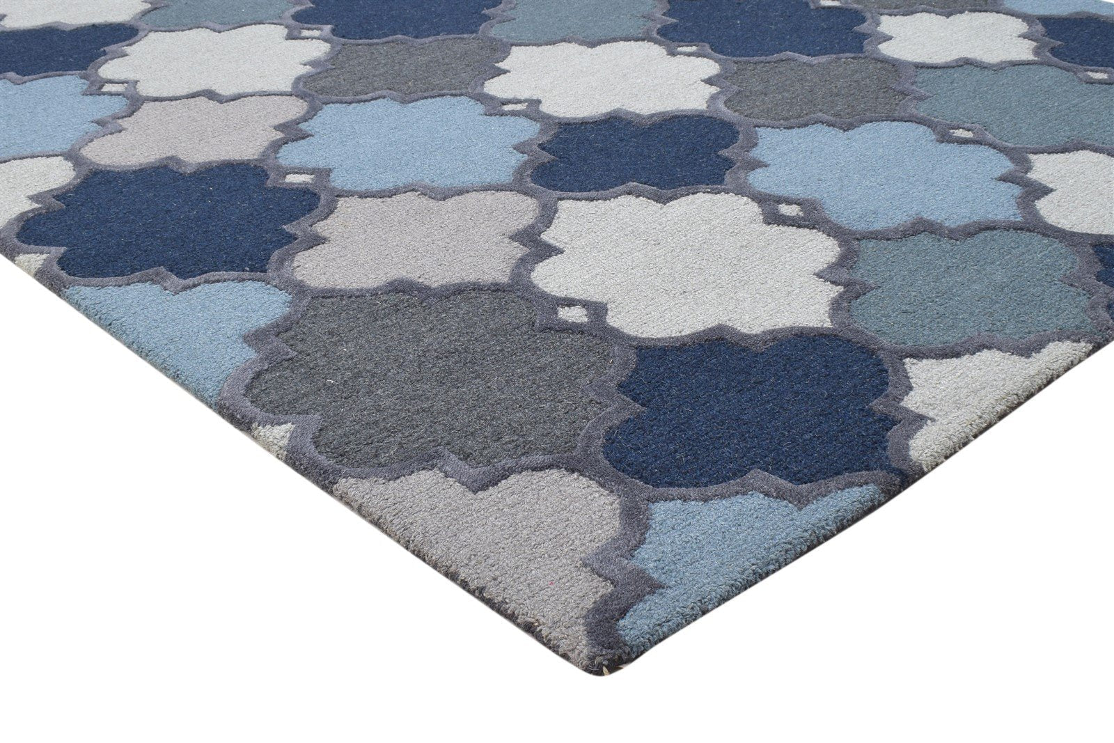 5' X 8' Rug Wool Blue Modern Hand Tufted Moroccan Trellis Room Size Carpet   7864256888981