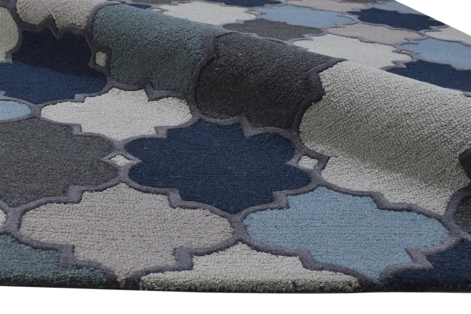 5' X 8' Rug Wool Blue Modern Hand Tufted Moroccan Trellis Room Size Carpet   7864261345429