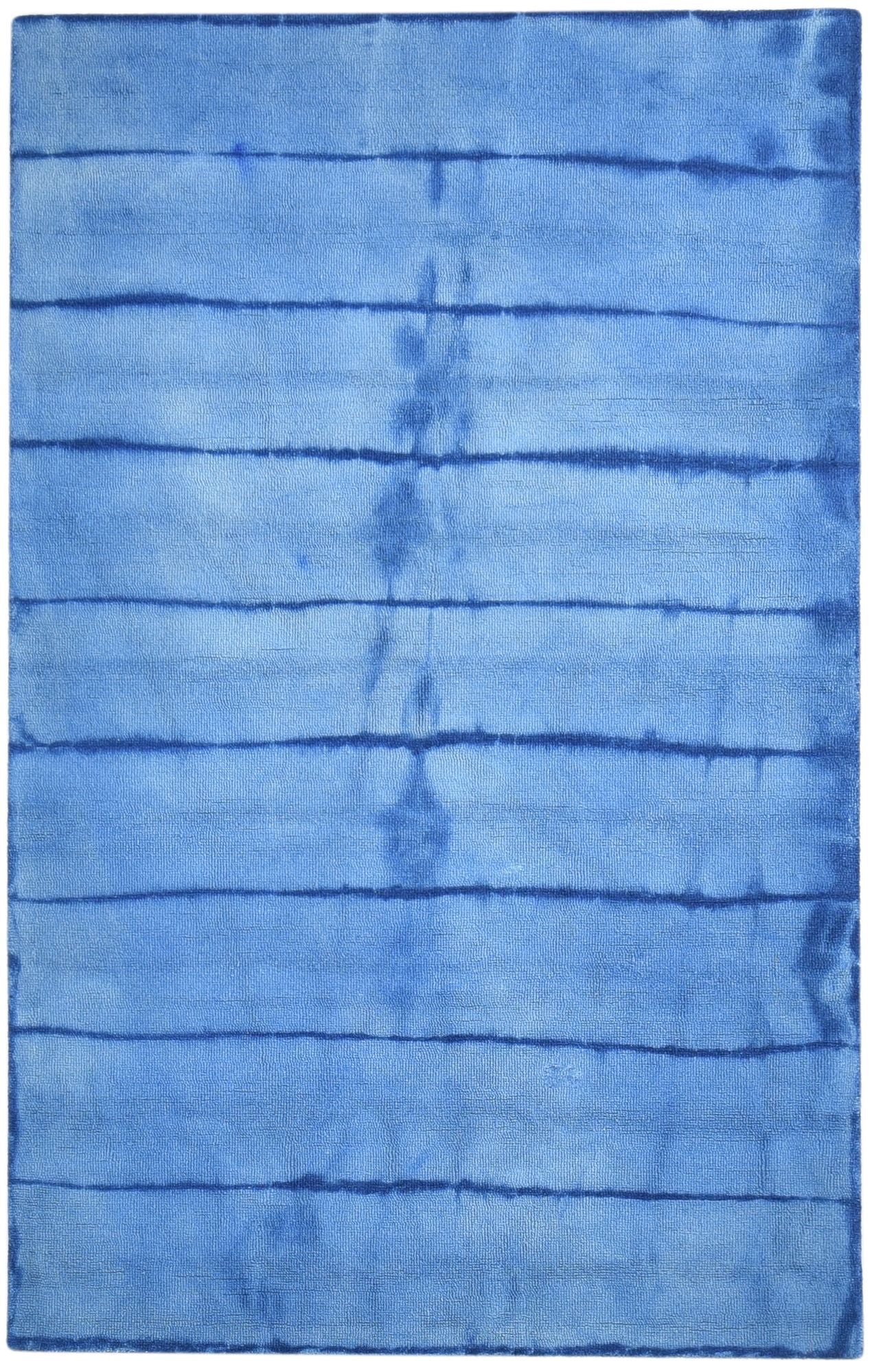 5' X 8' Rug Wool Blue Modern Hand Tufted Shibori Tie Dye Room Size Carpet   7865202704533