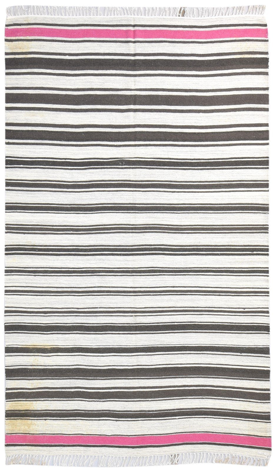 5' X 8' Rug Wool Brown Modern Dhurrie Scandinavian Striped Room Size Carpet   7865192611989