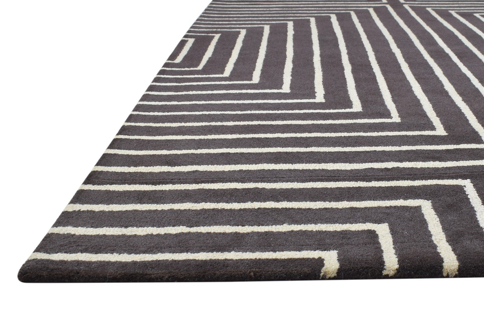 5' X 8' Rug Wool Brown Modern Hand Tufted Indian Geometric Room Size Carpet   7864279400597
