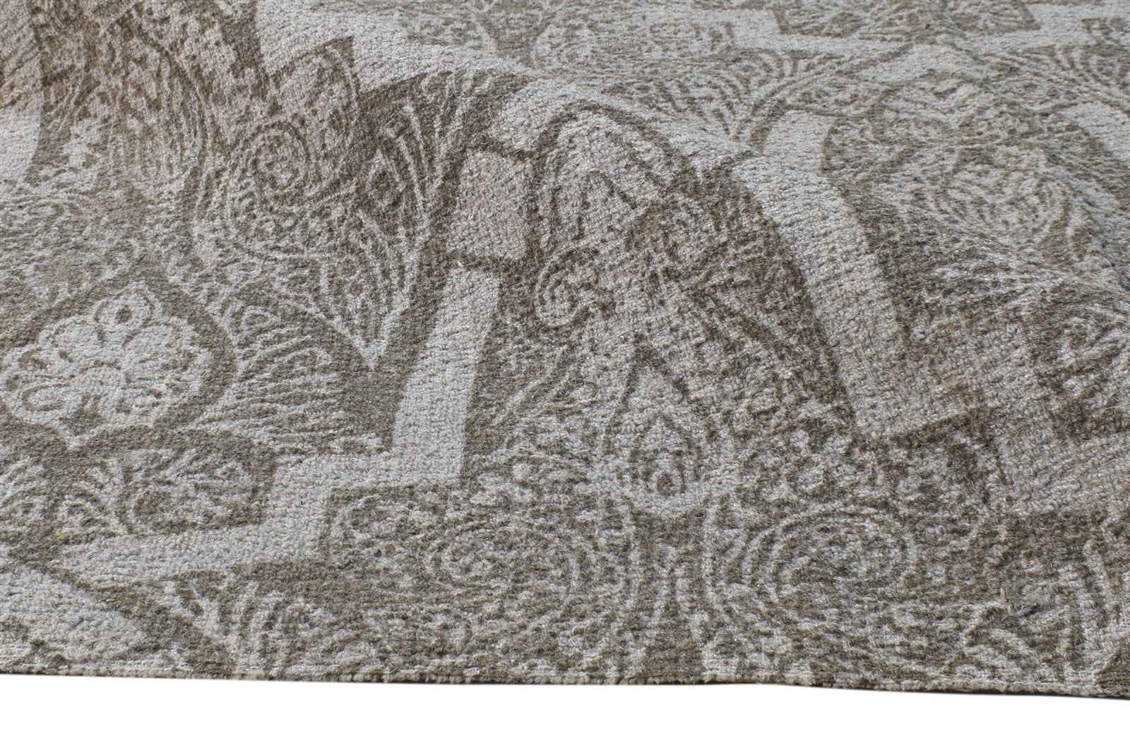 5' X 8' Rug Wool Brown Transitional Dhurrie European Damask Room Size Carpet   7865143066773