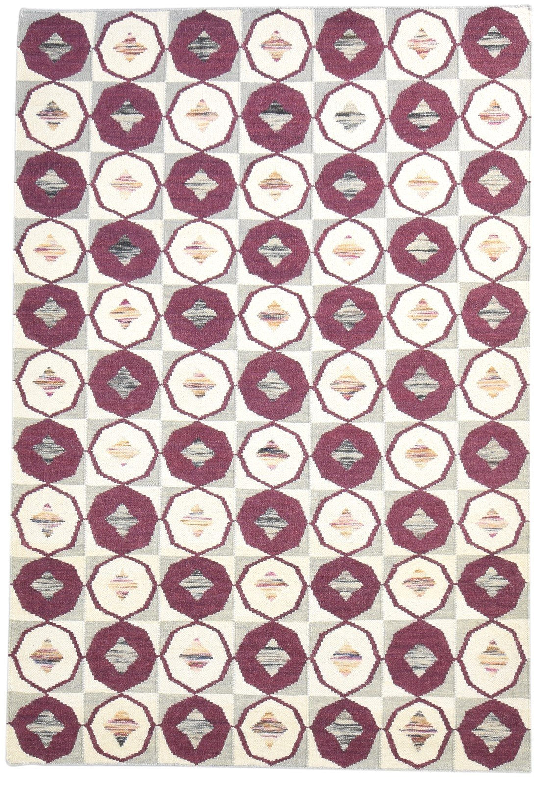5' X 8' Rug Wool Cream Modern Dhurrie Moroccan Scroll Tile Room Size Carpet   7865006391445