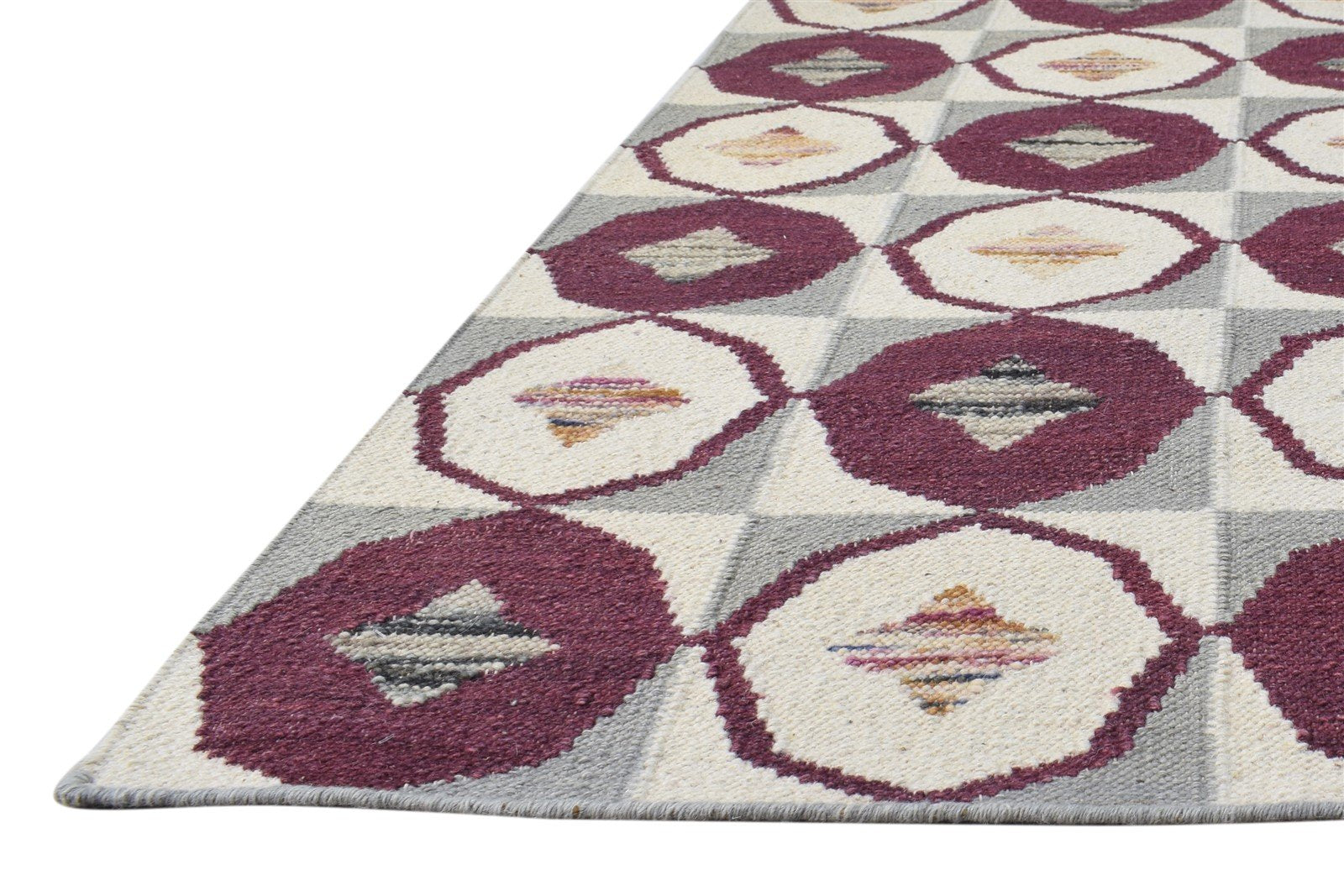 5' X 8' Rug Wool Cream Modern Dhurrie Moroccan Scroll Tile Room Size Carpet   7865006391445