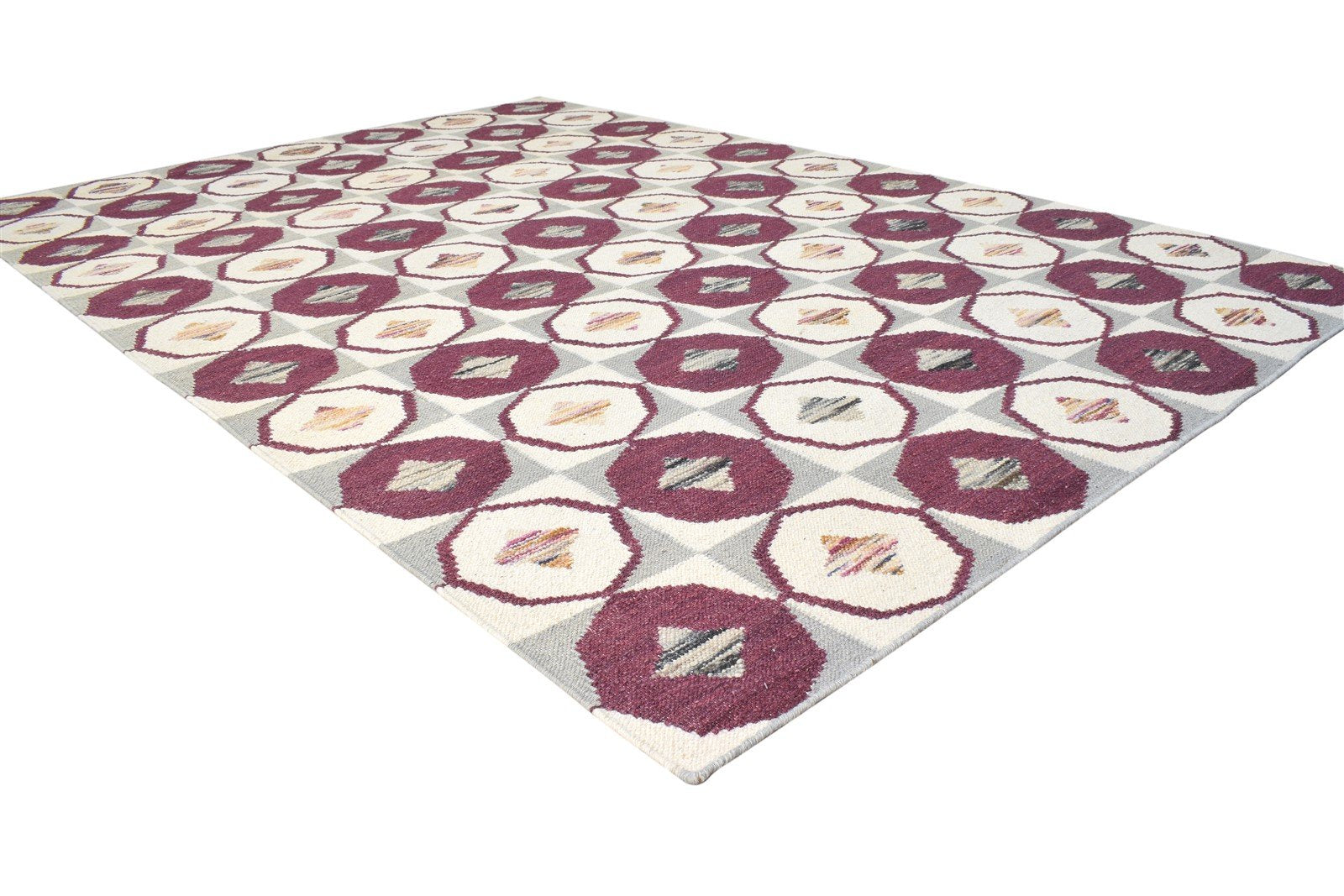 5' X 8' Rug Wool Cream Modern Dhurrie Moroccan Scroll Tile Room Size Carpet   7865006391445