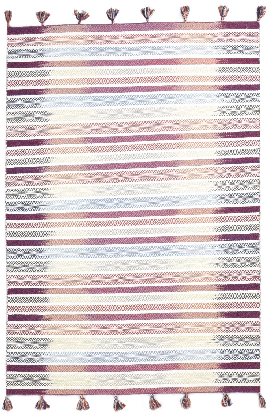 5' X 8' Rug Wool Cream Modern Dhurrie Scandinavian Striped Room Size Carpet   7865049841813