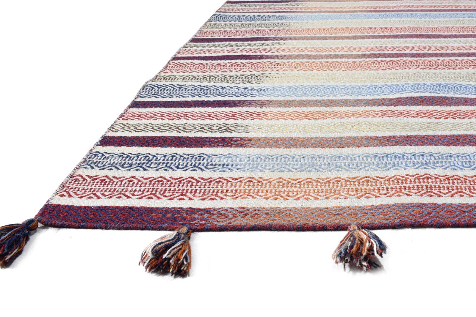 5' X 8' Rug Wool Cream Modern Dhurrie Scandinavian Striped Room Size Carpet   7865049841813