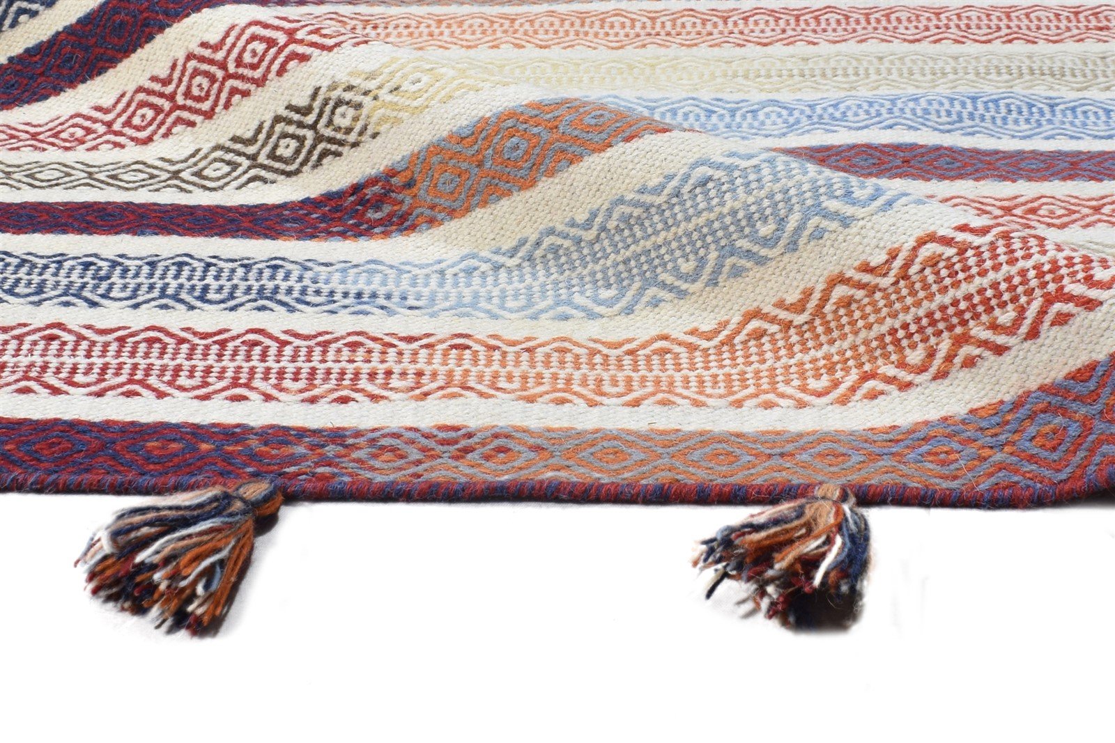 5' X 8' Rug Wool Cream Modern Dhurrie Scandinavian Striped Room Size Carpet   7865049841813