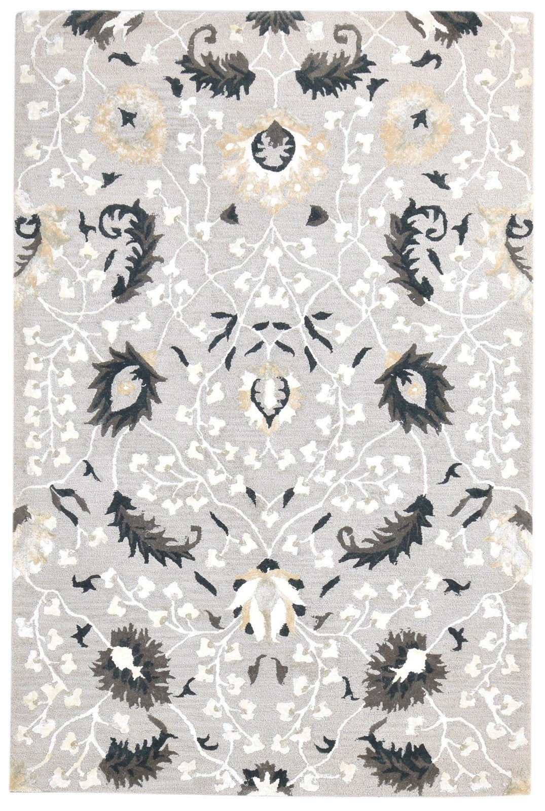 5' X 8' Rug Wool Grey Modern Hand Tufted French Floral Room Size Carpet   7865074745493