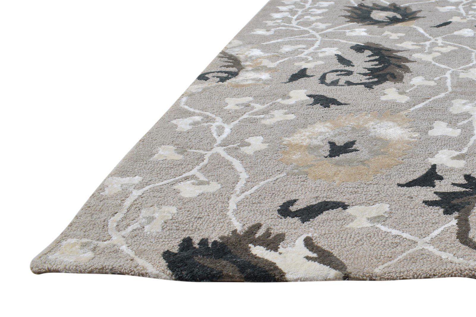 5' X 8' Rug Wool Grey Modern Hand Tufted French Floral Room Size Carpet   7865074745493