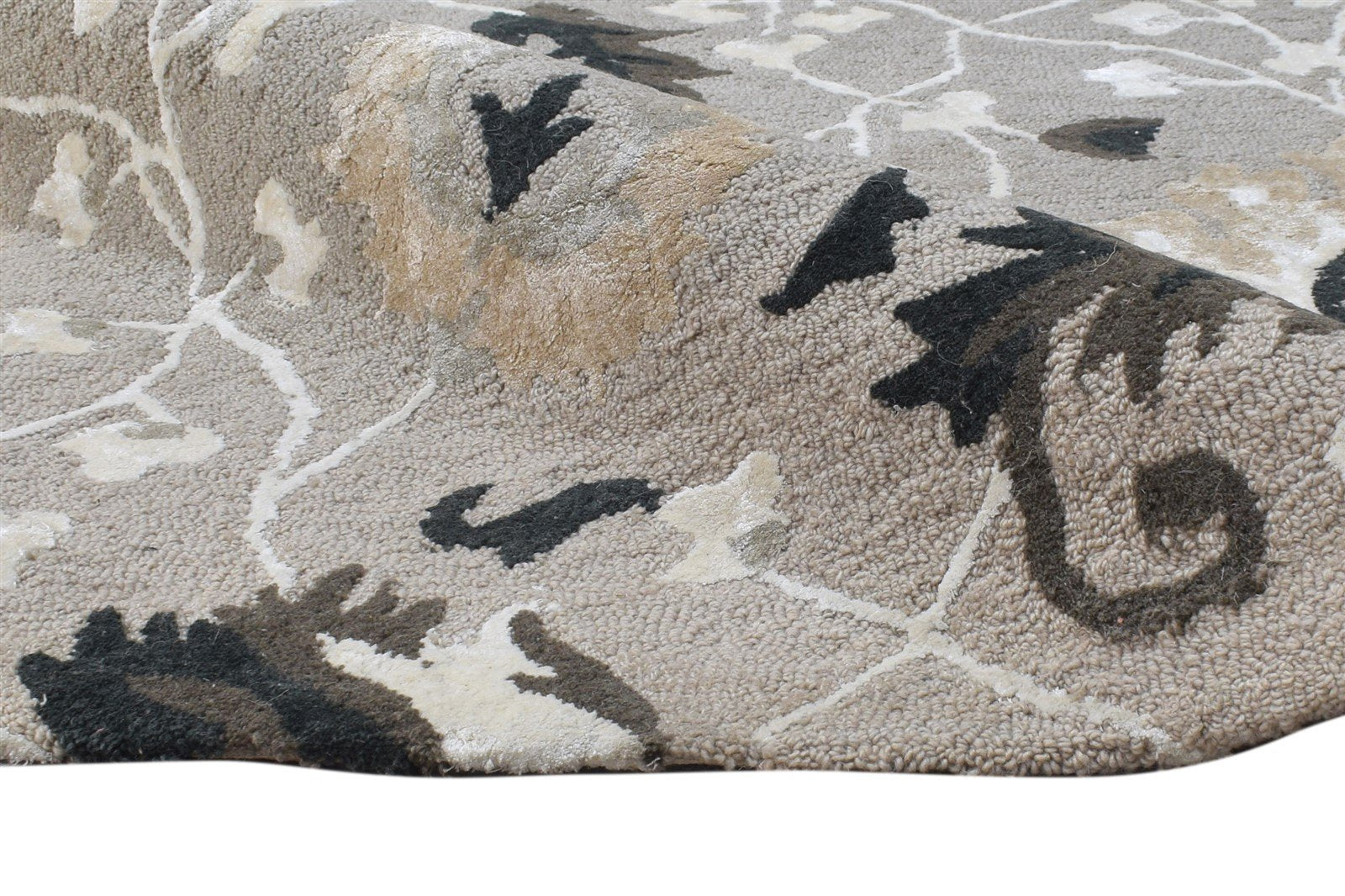 Brandy 5' X 8' Rug Wool Grey Modern Hand Tufted French Floral   7865074745493