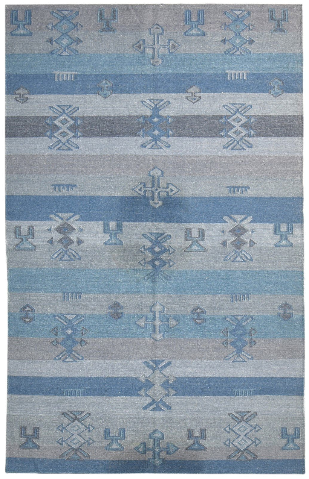 5' X 8' Rug Wool Grey Persian Dhurrie Southwestern Triangles Room Size Carpet   7865194905749
