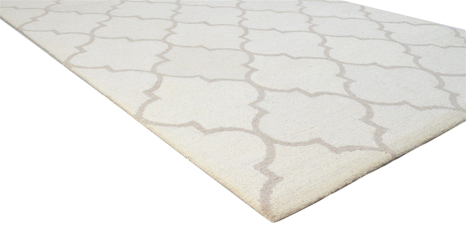 5' X 8' Rug Wool Ivory Modern Hand Tufted Moroccan Trellis Room Size Carpet 