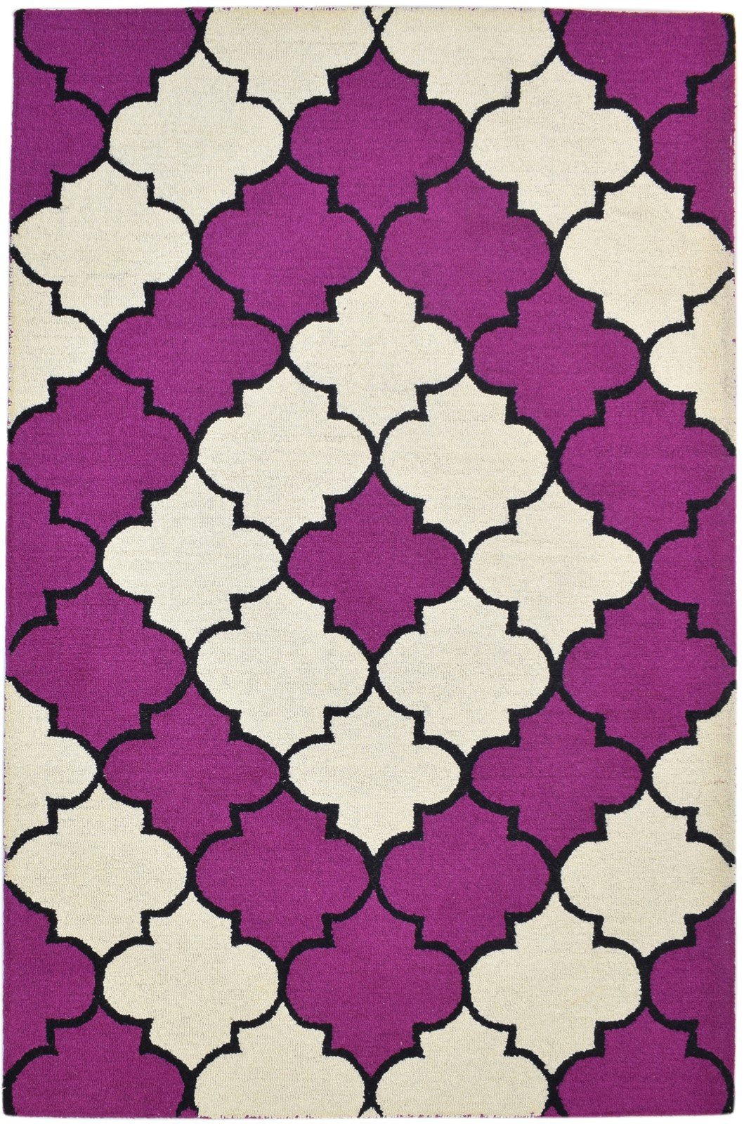 5' X 8' Rug Wool Purple Modern Hand Tufted Moroccan Trellis Room Size Carpet 