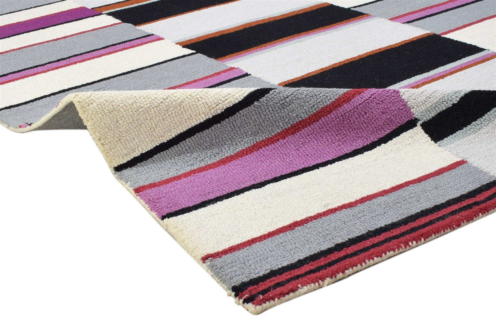 Virginia 5' X 8' Rug Wool Purple Modern Hand Tufted Scandinavian Striped   7864255185045