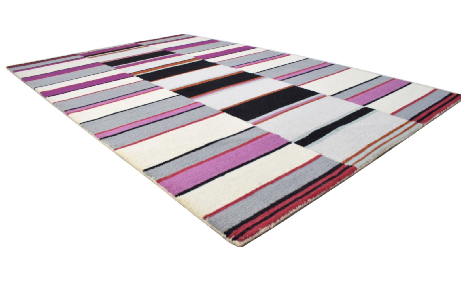 Virginia 5' X 8' Rug Wool Purple Modern Hand Tufted Scandinavian Striped   7864255185045