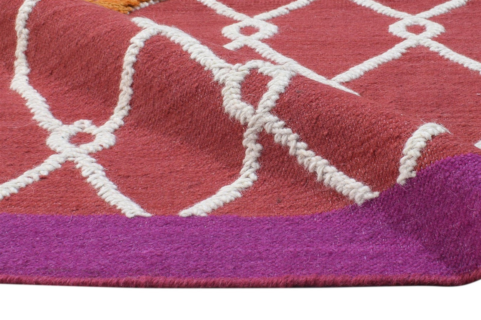 Pam 5' X 8' Rug Wool Red Modern Dhurrie Bohemian Scroll Tile   7865008160917