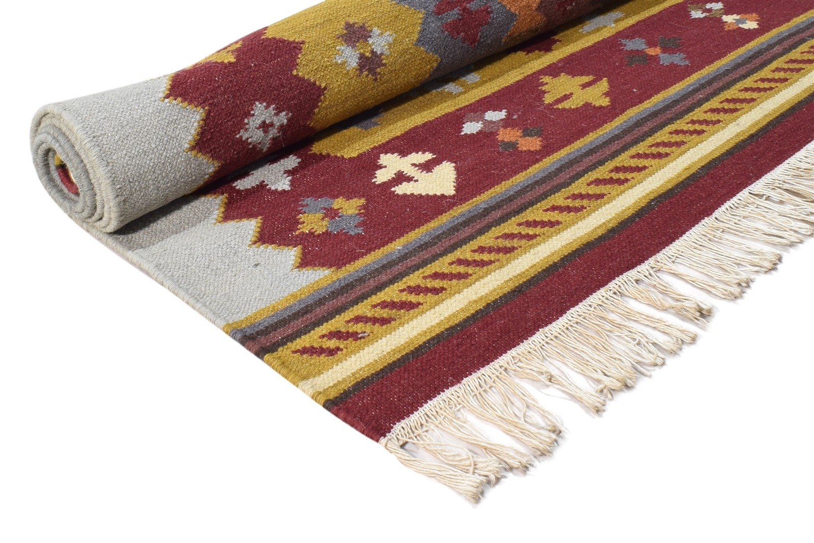 Kayla 5' X 8' Rug Wool Red Southwestern Dhurrie American Tribal   7865076416661