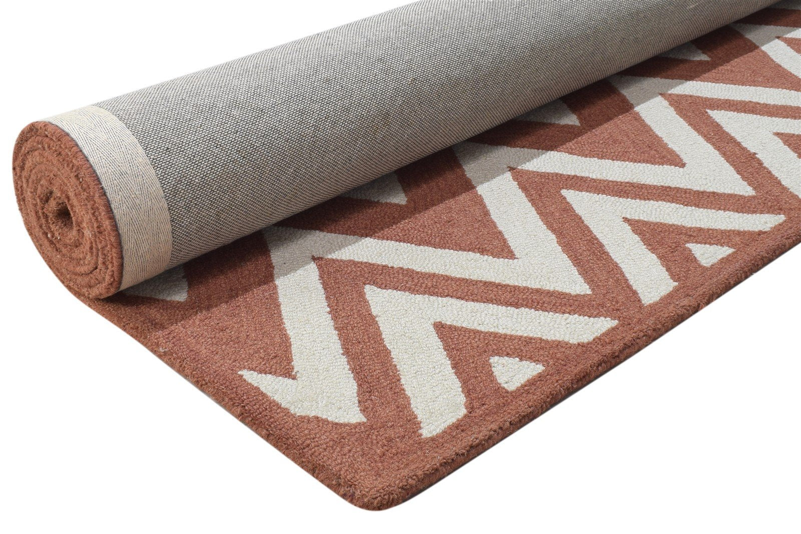 5' X 8' Rug Wool Rust Modern Hand Tufted Scandinavian Chevron Room Size Carpet   7864265244821