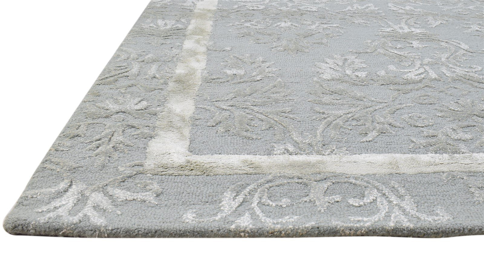 5' X 8' Rug Wool / Silk Grey Modern Hand Tufted French Floral Room Size Carpet   7860687798421