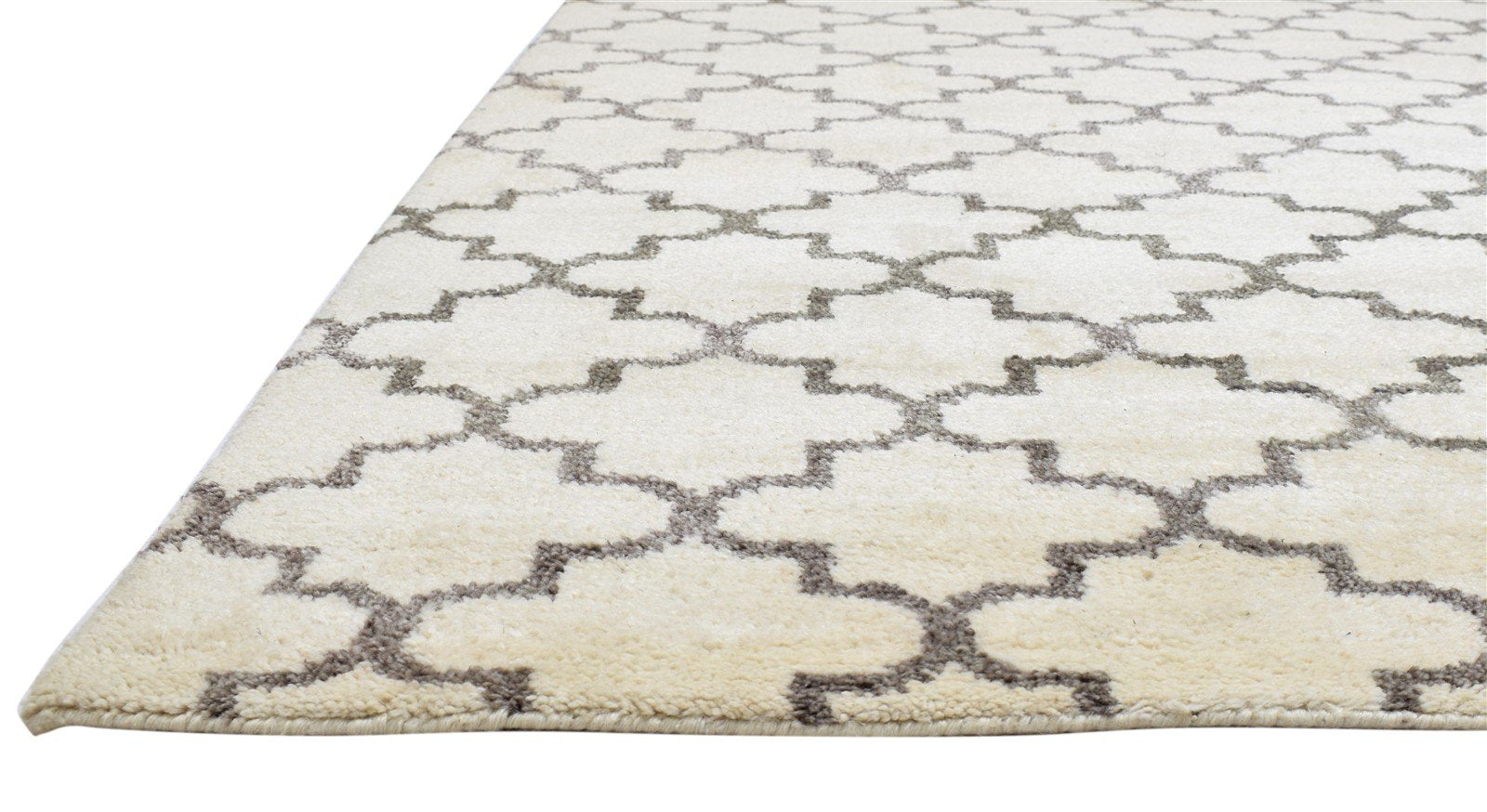 Hand Knotted Ivory Wool Rug 8' X 10' Shag Moroccan Trellis Large Carpet