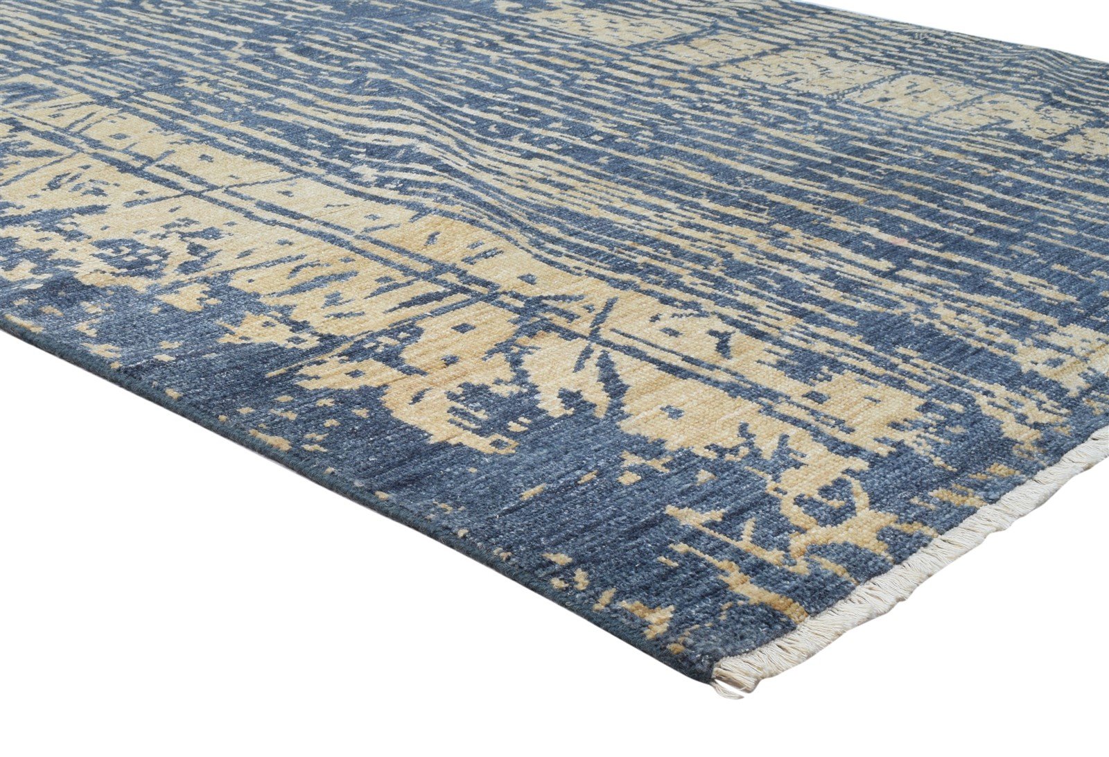 6' X 9' Rug Wool Silk Blue Modern Hand Knotted Indian Abstract Room Size Carpet 