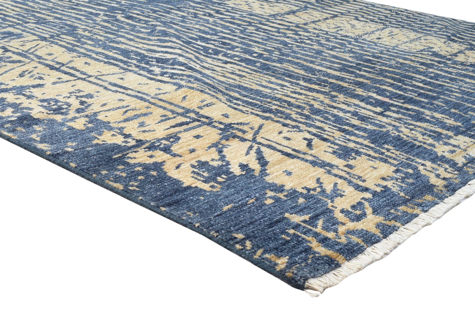 6' X 9' Rug Wool Silk Blue Modern Hand Knotted Indian Abstract Room Size Carpet 