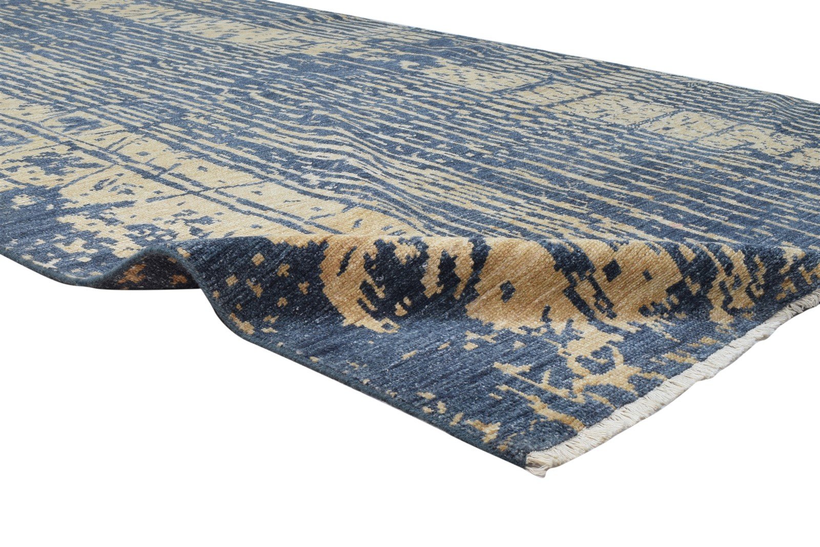 6' X 9' Rug Wool Silk Blue Modern Hand Knotted Indian Abstract Room Size Carpet 