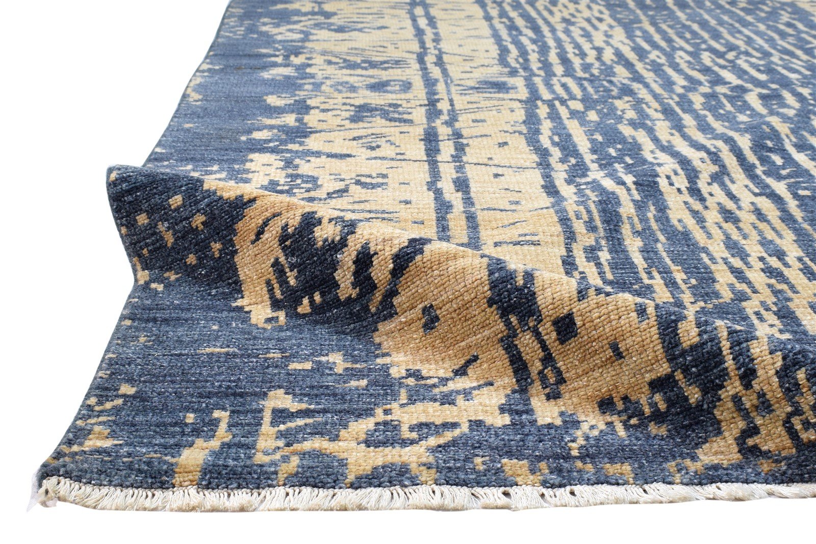 6' X 9' Rug Wool Silk Blue Modern Hand Knotted Indian Abstract Room Size Carpet 