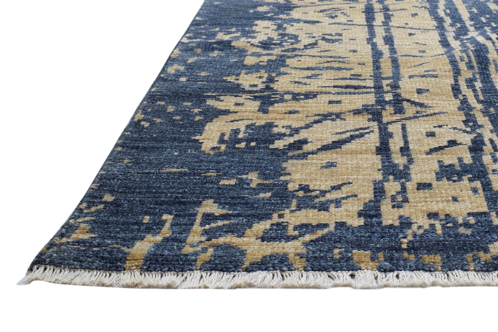 6' X 9' Rug Wool Silk Blue Modern Hand Knotted Indian Abstract Room Size Carpet 