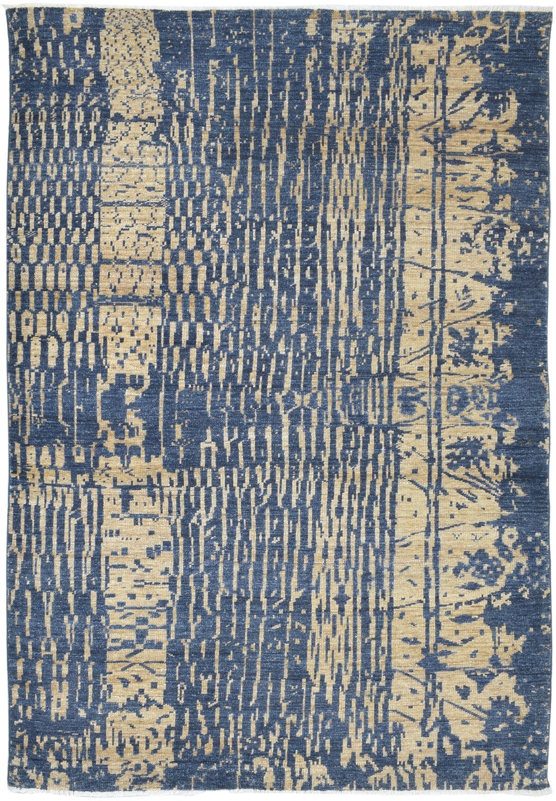 6' X 9' Rug Wool Silk Blue Modern Hand Knotted Indian Abstract Room Size Carpet 