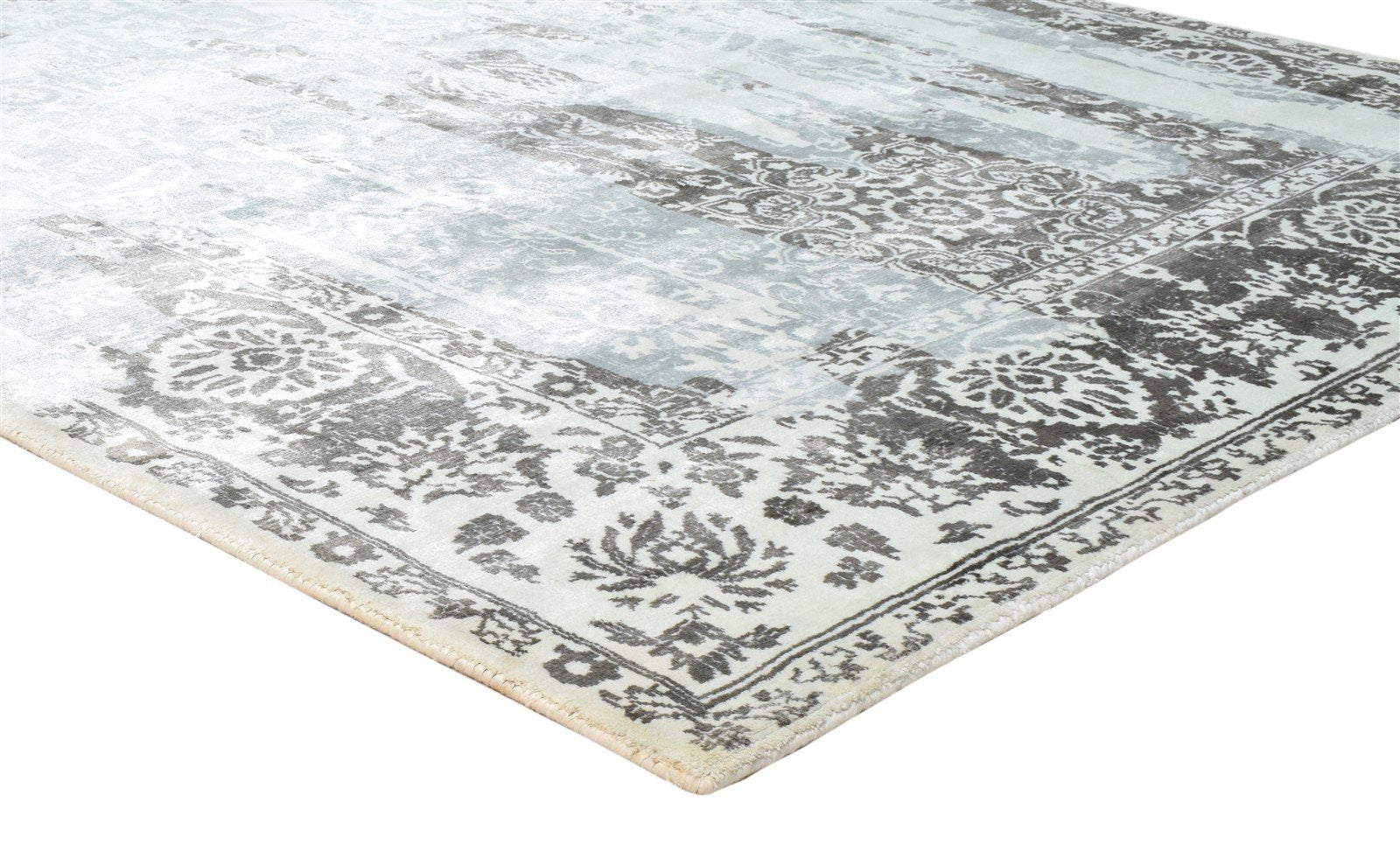 Silver Silk Rug 6' X 8' Distressed Look Handloom Indian Modern Room Size Carpet 