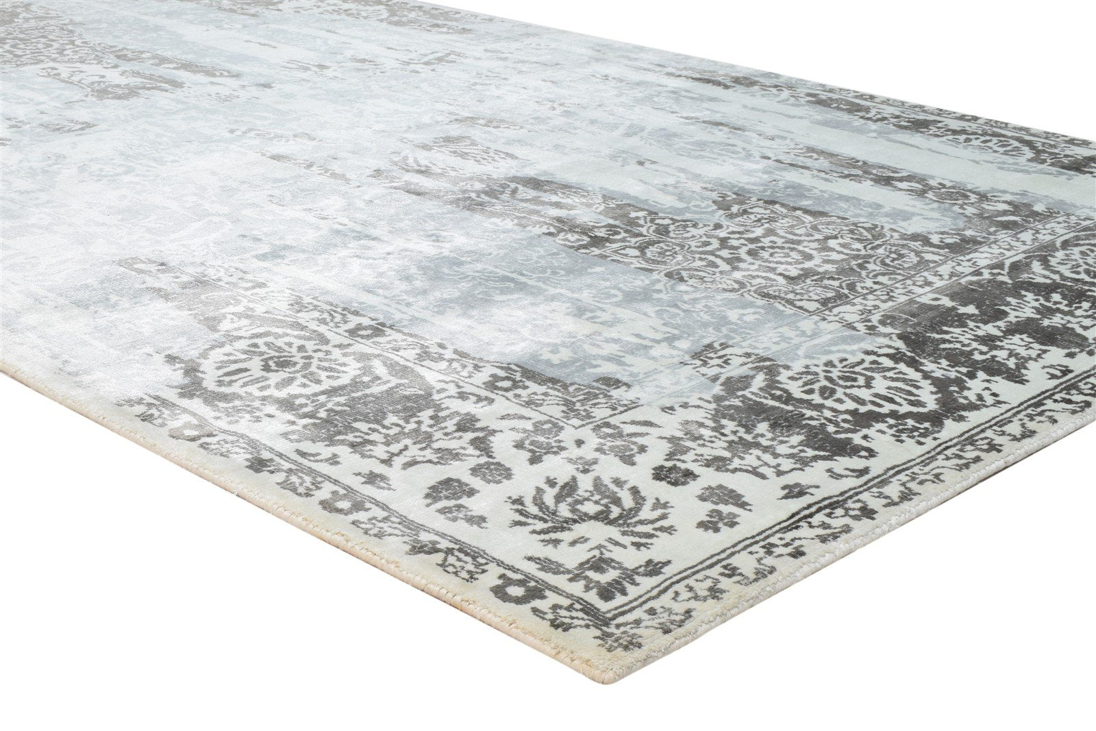 Silver Silk Rug 6' X 8' Distressed Look Handloom Indian Modern Room Size Carpet 