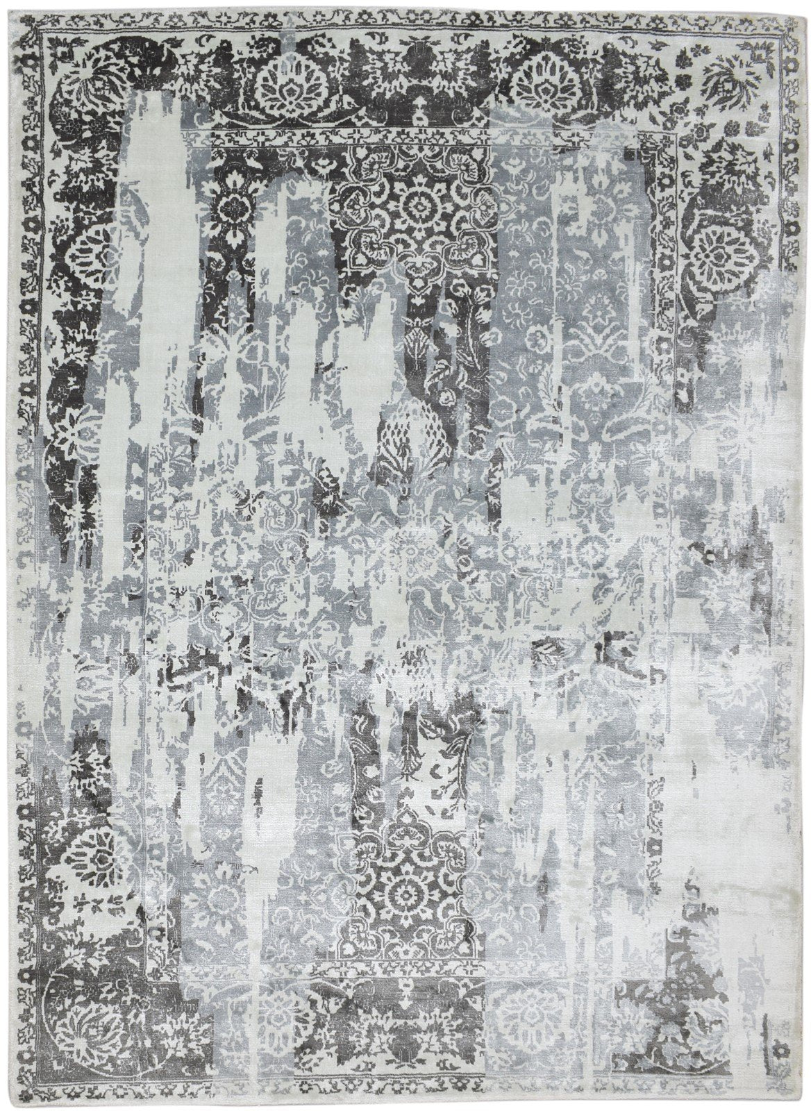 Silver Silk Rug 6' X 8' Distressed Look Handloom Indian Modern Room Size Carpet 