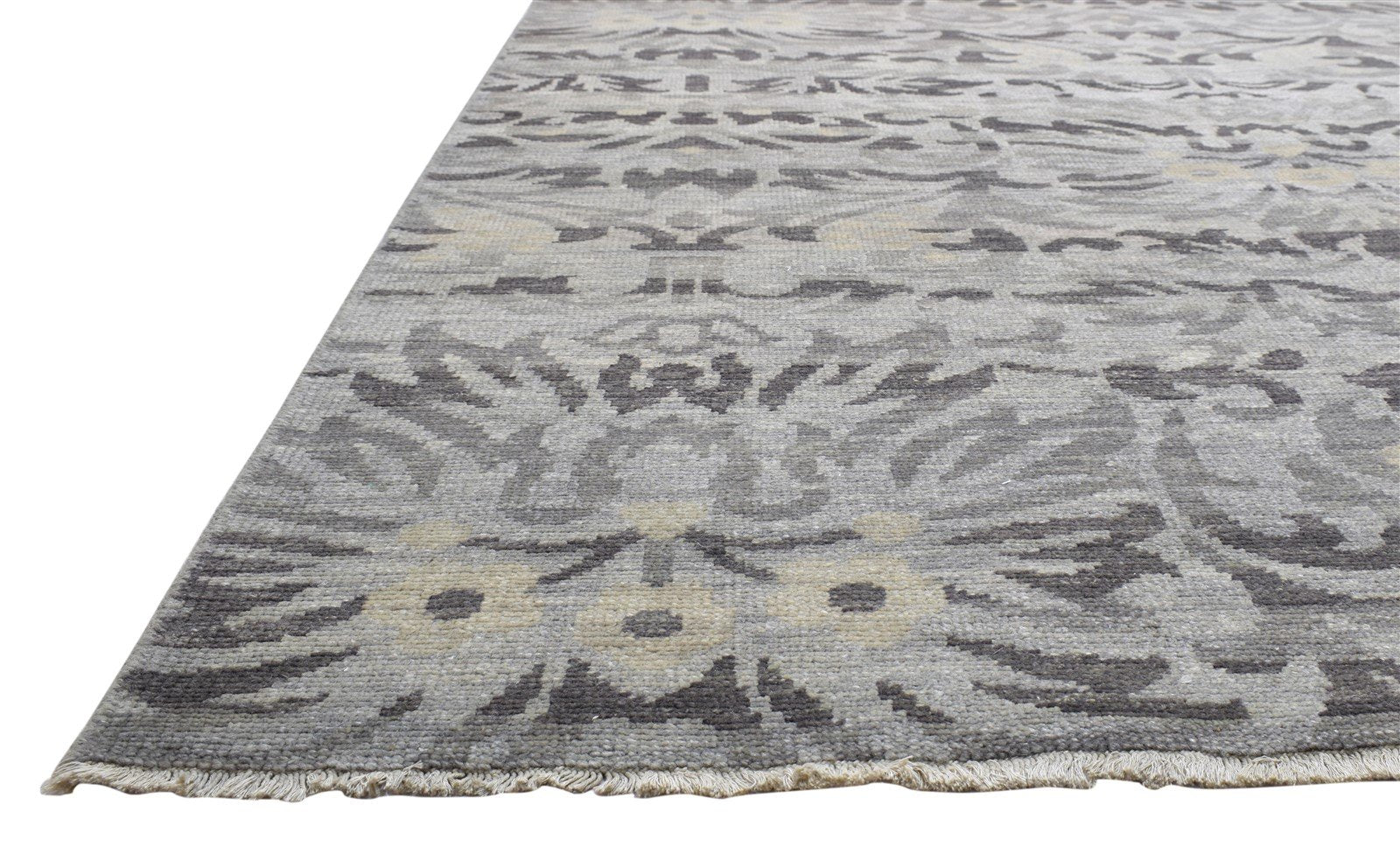 Grey Wool Silk Rug 6' X 9' Modern Hand Knotted Indian Floral Room Size Carpet